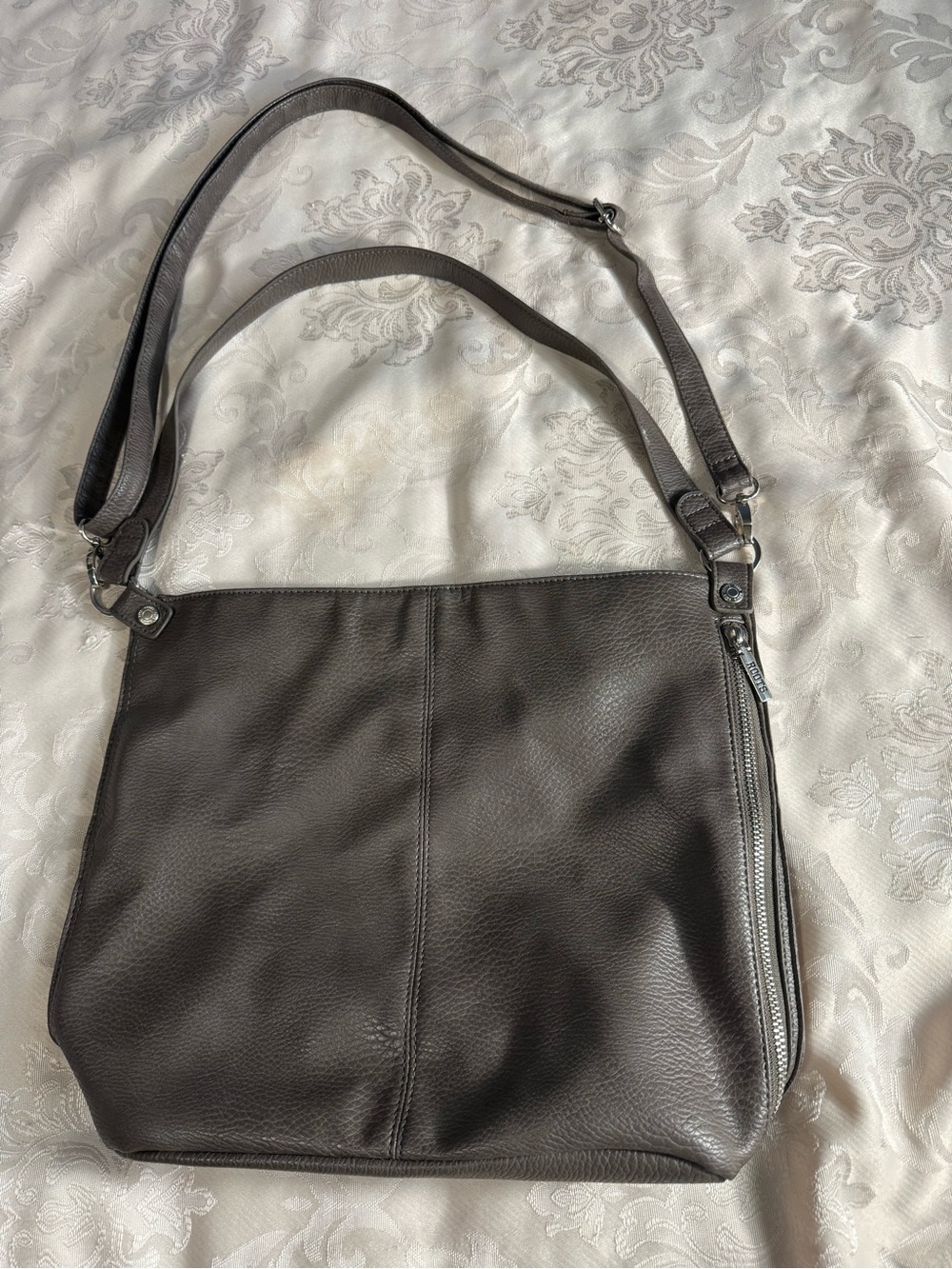 Roots Hobo Shoulder Bag Gray Taupe Large Everyday Purse - Picture 6 of 16